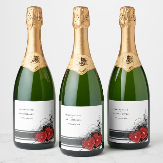 Harten en rollen sparkling wijnetiket (Flessen)