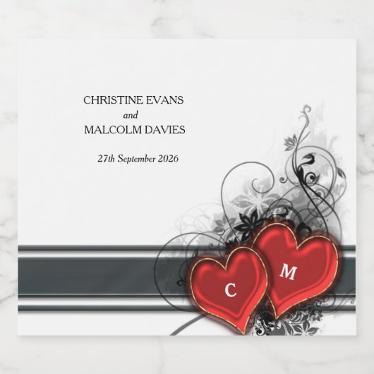 Harten en rollen sparkling wijnetiket (Enkel label)