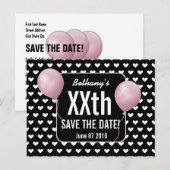 Harten en roze ballonnen elk jaar Verjaardag B03N Aankondigingskaart (Voorkant / Achterkant)