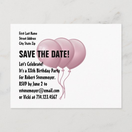 Harten en roze ballonnen elk jaar Verjaardag B03N Aankondigingskaart (Achterkant)