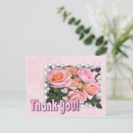 Harten en Rozen Dank U Briefkaart (Staand voorkant)