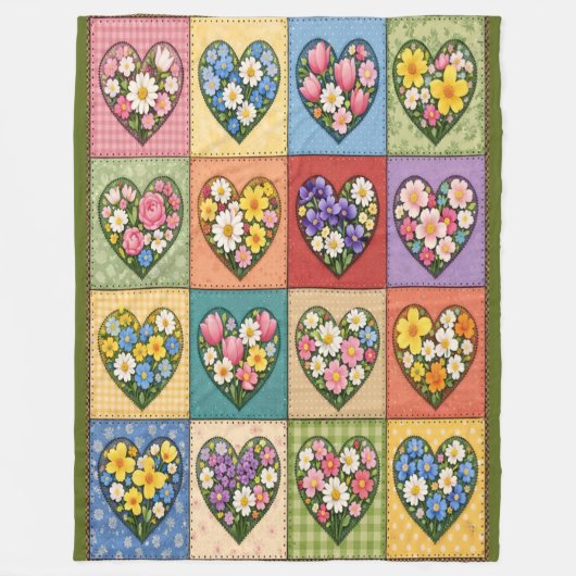 Harten en Rozen Dekbed van fleece als een quilt Deken (Voorkant)