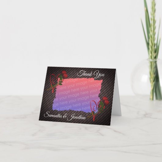 Harten en Rozen Elegante trouwfoto Bedankkaart (Voorkant)