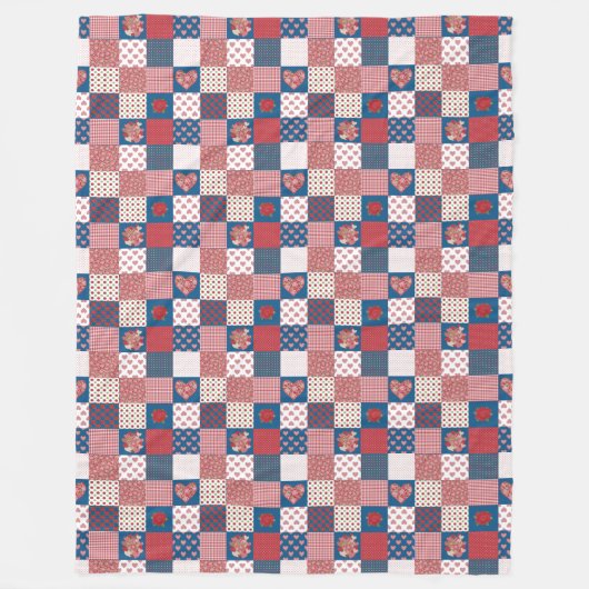 Harten en Rozen Faux Patchwork Fleece Blanket (Voorkant)