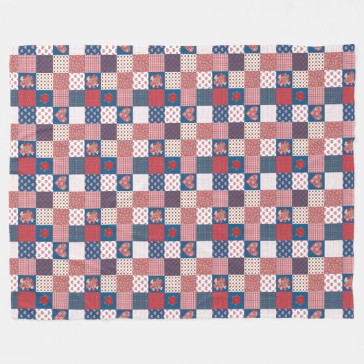Harten en Rozen Faux Patchwork Fleece Blanket (Voorkant (Horizontaal))