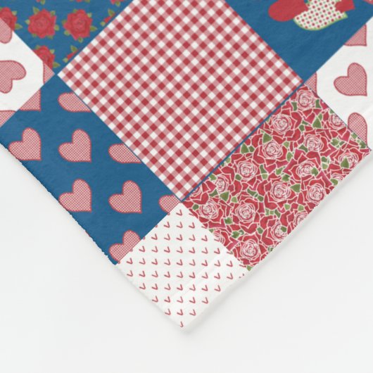 Harten en Rozen Faux Patchwork Fleece Blanket Deken (Hoek)