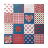 Harten en Rozen Faux Patchwork Keramische Tegel Tegeltje (Voorkant)