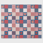 Harten en Rozen Faux Patchwork Wrapping Paper Cadeaupapier (Vlak)