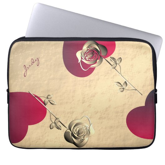Harten en Rozen op Roos Gold Electronics Bag Laptop Sleeve (Voorkant)