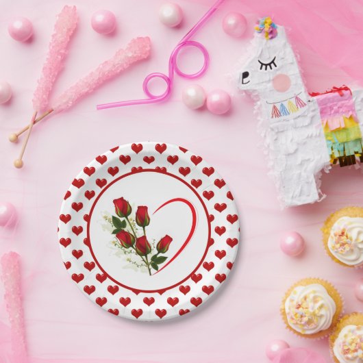 Harten en Rozen Papieren Bordje (Feest)