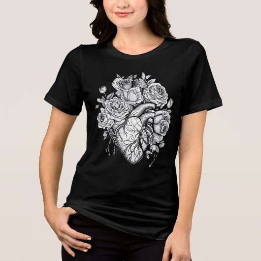 Harten en Rozen Romantisch Gotisch Oversized T-shi Tri-Blend Shirt (Voorkant)