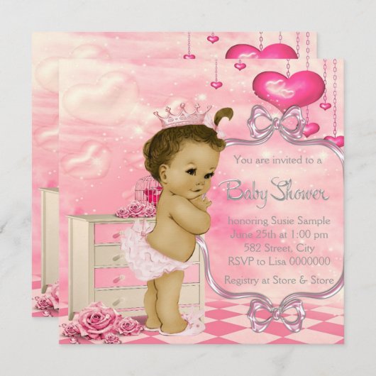 Harten en Rozen Roze en Groen Baby shower Kaart (Voorkant / Achterkant)