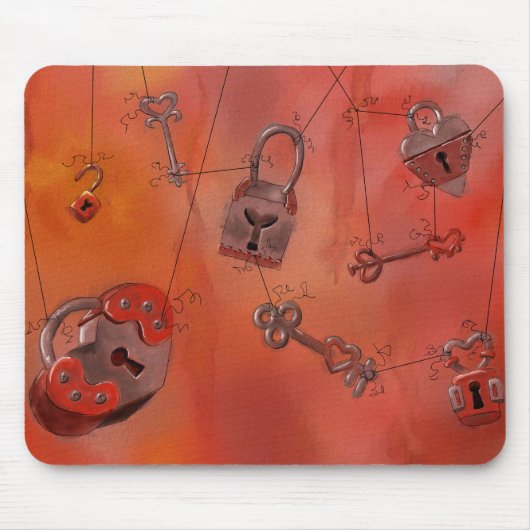 Harten en sloten, Waterverf schilderen Muismat (Voorkant)