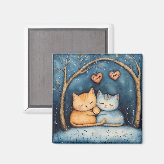 Harten en Spint Feline Soulmates Illustrated Art Magneet (Voorkant / Achterkant)