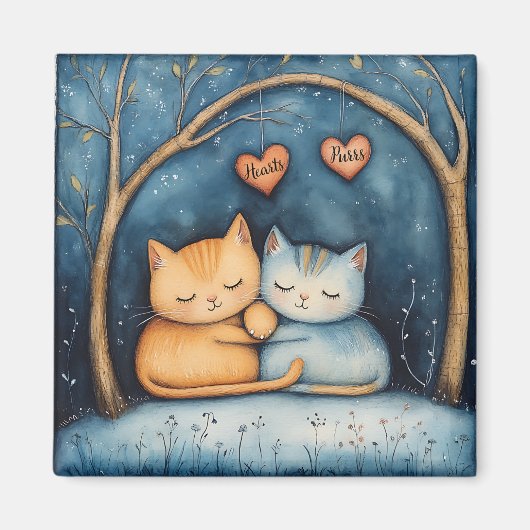 Harten en Spint Feline Soulmates Illustrated Art Magneet (Voorkant)