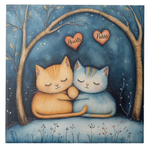 Harten en Spint Feline Soulmates Illustrated Art Tegeltje