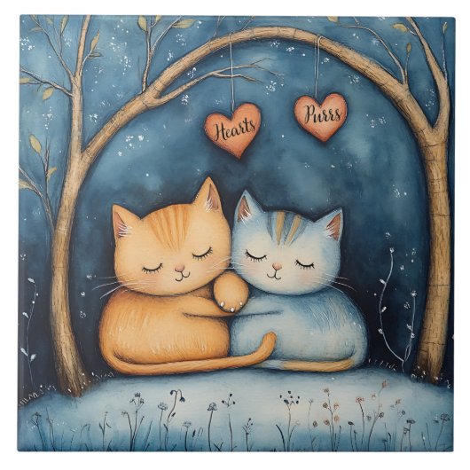 Harten en Spint Feline Soulmates Illustrated Art Tegeltje (Voorkant)