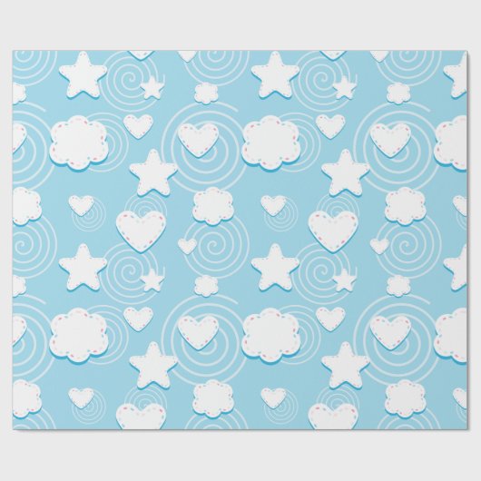 Harten en sterren patch 3D Cadeaupapier (Vlak)