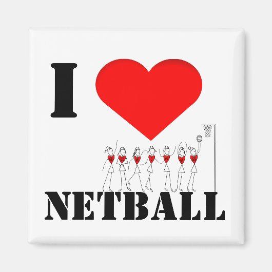 Harten en Stick Figures Ik hou van Netball Magneet (Voorkant)