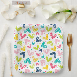 Harten en stippen in doodle stijl papieren bordje
