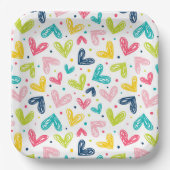 Harten en stippen in doodle stijl papieren bordje (Voorkant)