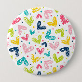Harten en stippen in doodle stijl ronde button 4,0 cm (Voorkant)
