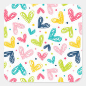Harten en stippen in doodle stijl vierkante sticker (Voorkant)