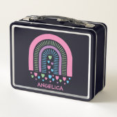 Harten en Strepen Boho Regenboog Metalen Lunchbox (Achterkant)