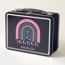 Harten en Strepen Boho Regenboog Metalen Lunchbox