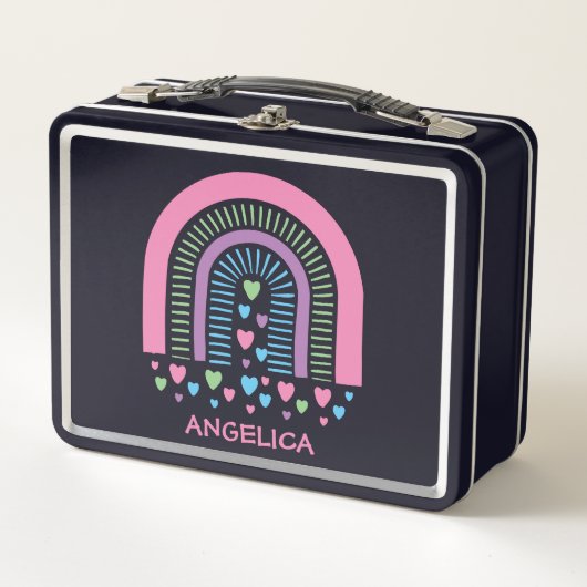 Harten en Strepen Boho Regenboog Metalen Lunchbox (Voorkant)