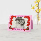 Harten en teddybeer op roze kaart (Gele Bloem)