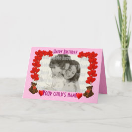 Harten en teddybeer op roze kaart