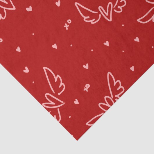 Harten en vleugels op rood tissuepapier (Detail)