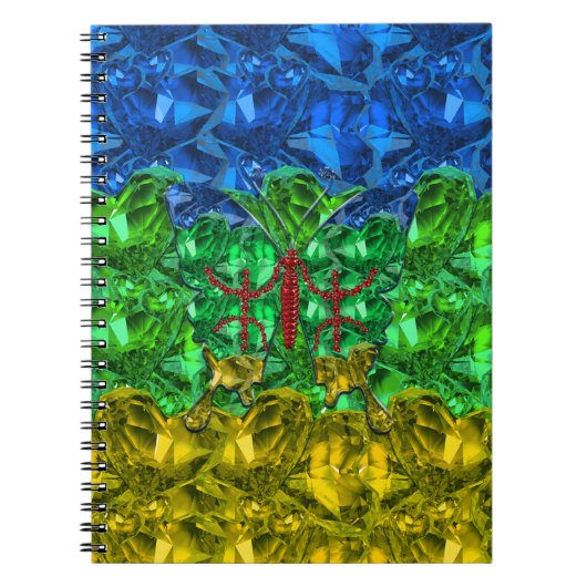 Harten en vlinder op achtergrond van Amazigh-vlag Notitieboek (Voorkant)