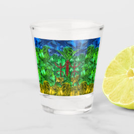Harten en vlinder op achtergrond van Amazigh-vlag Shot Glas