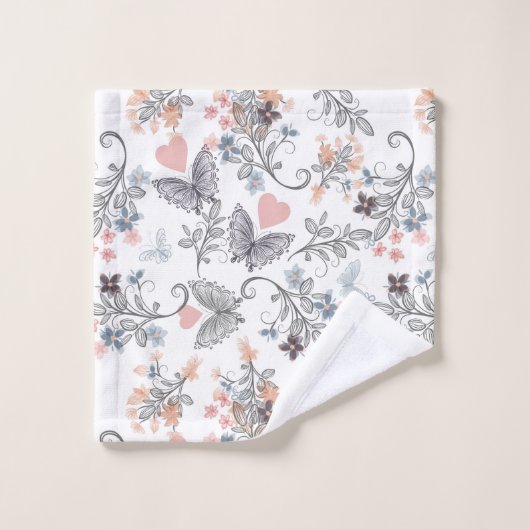 Harten en vlinders bloeien bad handdoek (Wasdoekje)