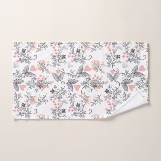 Harten en vlinders bloeien bad handdoek (Handdoek)