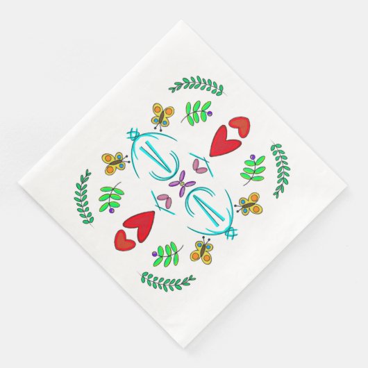 Harten en vlinders Folk Art Servet (Hoek)