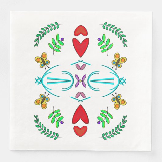 Harten en vlinders Folk Art Servet (Voorkant)