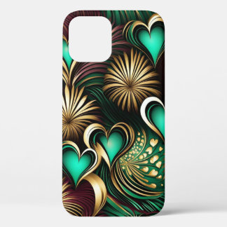 Harten en Vuurwerk Bourgondië Blauwgroen Goud Case-Mate iPhone Case