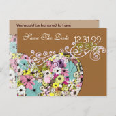 Harten en wilde bloemen redden de datum aankondigingskaart (Voorkant / Achterkant)