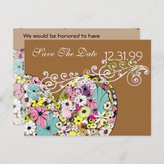 Harten en wilde bloemen redden de datum aankondigingskaart (Voorkant / Achterkant)