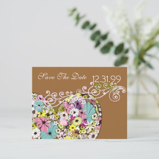 Harten en wilde bloemen redden de datum aankondigingskaart (Staand voorkant)