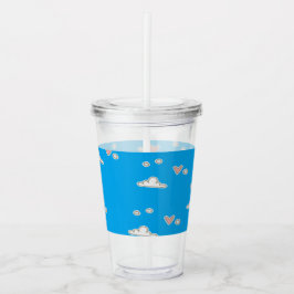 Harten en wolken op blauw acryl drinkbeker