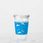Harten en wolken op blauw acryl drinkbeker (Rechts)
