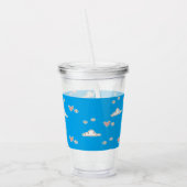 Harten en wolken op blauw acryl drinkbeker (Links)