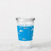 Harten en wolken op blauw acryl drinkbeker (Achterkant)