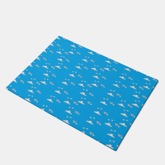 Harten en wolken op blauw deurmat (Schuin)