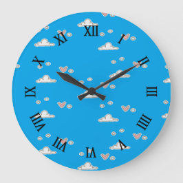 Harten en wolken op blauw grote klok