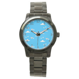 Harten en wolken op blauw horloge